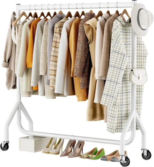 Alternative view of HYSEYY Double Rods Clothing Rack, Rolling Clothes Rack, Metal Garment Rack with 4 Lockable Wheels & Storage Shelf, Sturdy Coat Rack for Bedroom, Laundry, Living Room - 160H x 113W x 42D cm (Black)
