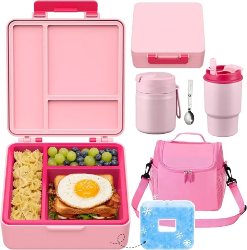 Alternative view of Pawtong Lunch Box Set with Bento Box Container, 17OZ Stainless Steel Food Soup Thermo, Kids Water Bottle & Portable Insulated Lunch Bag – Leakproof, Hot/Cold Retention for School, Travel (Black)