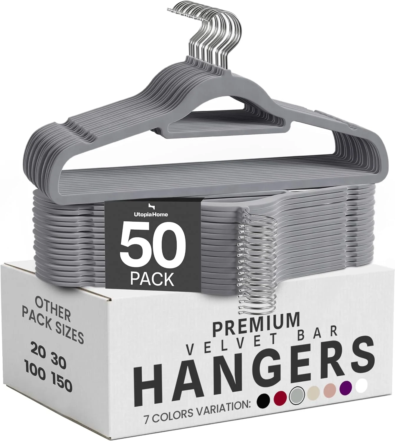 Utopia Home Velvet Hangers 50 Pack with Tie Bar – Black Hangers - Image 2