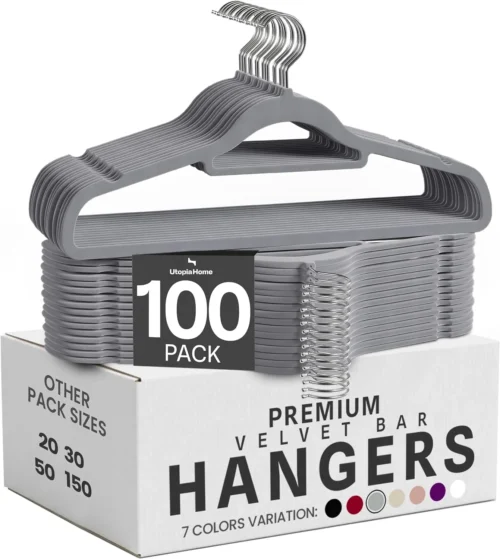 Utopia Home Velvet Hangers 50 Pack with Tie Bar – Black Hangers