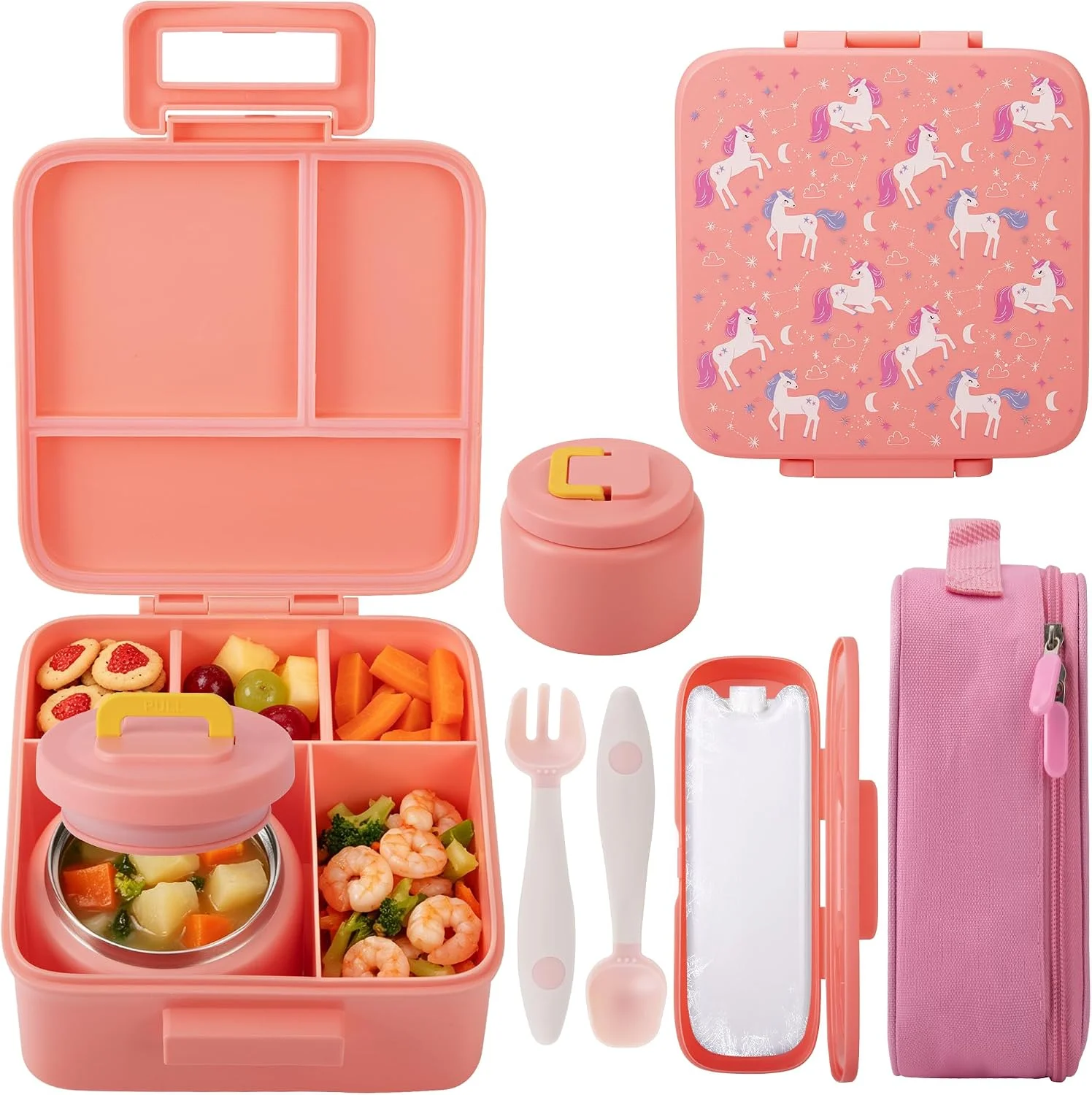 MAISON HUIS Bento Lunch Box with 8oz Soup Thermo and Insulated Lunch Bag, Kids Leakproof Lunch Food Containers with 5 Compartment, Boys Girls Thermo Hot Food Jar for Travel, School, BPA Free (Black) - Image 4