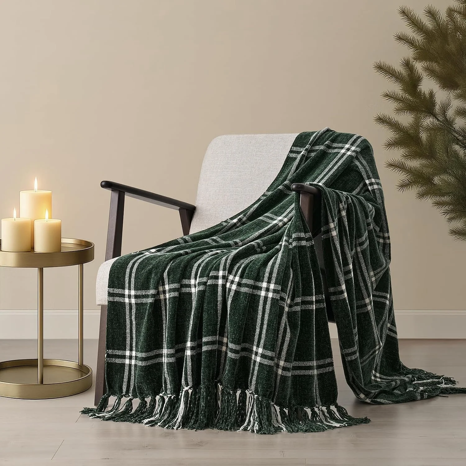 EverGrace Plaid Chenille Fall Throw Blanket, 50x60, Harvest Orange Plaid