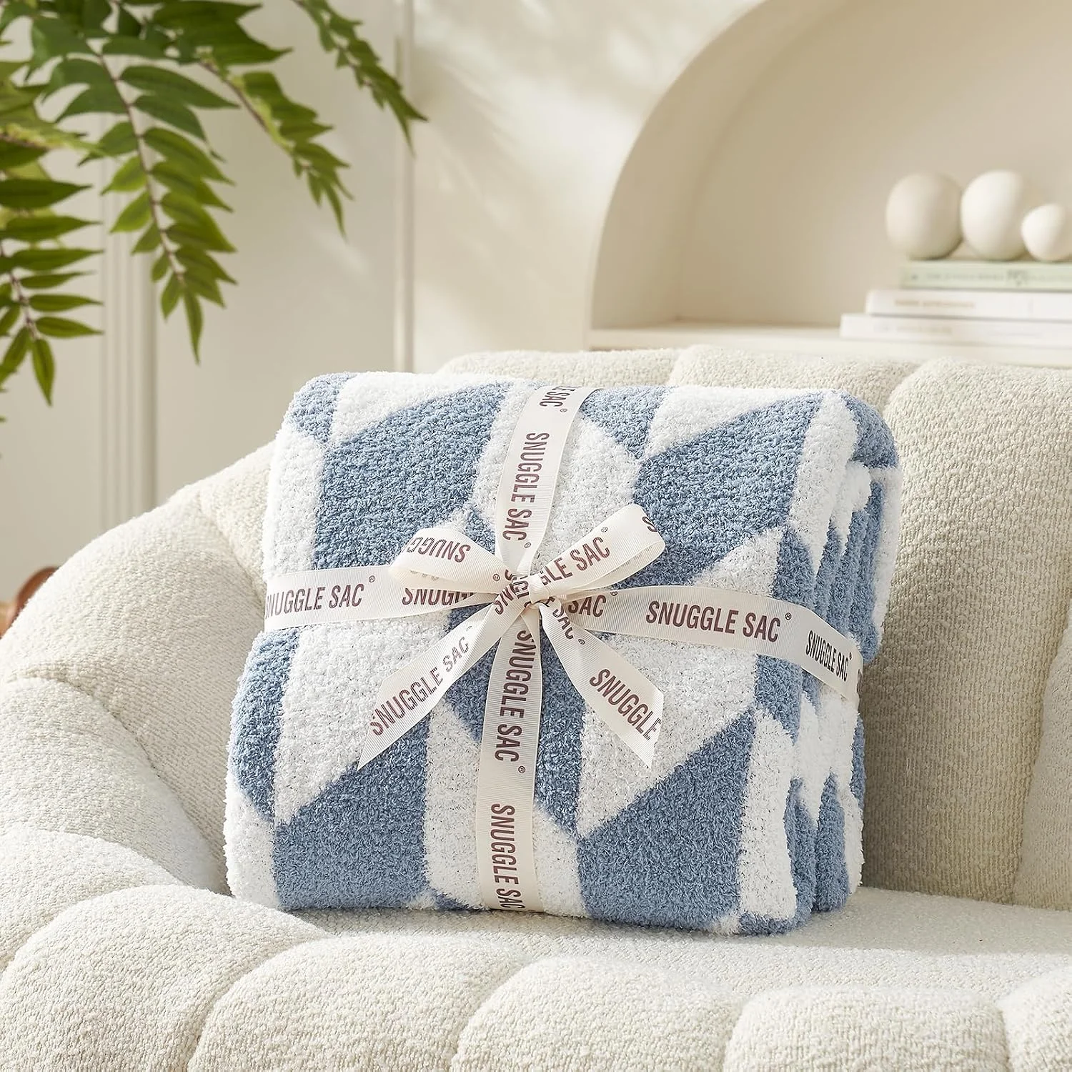 Snuggle Sac Buttery Ivory Throw Blanket for Couch, Reversible Super Soft Knitted Blankets, Warm Cozy Knit Fuzzy Plush Lightweight Throws Dupes for Sofa, Bed, Picnic, Ivory, 50 x 60 inches - Image 2