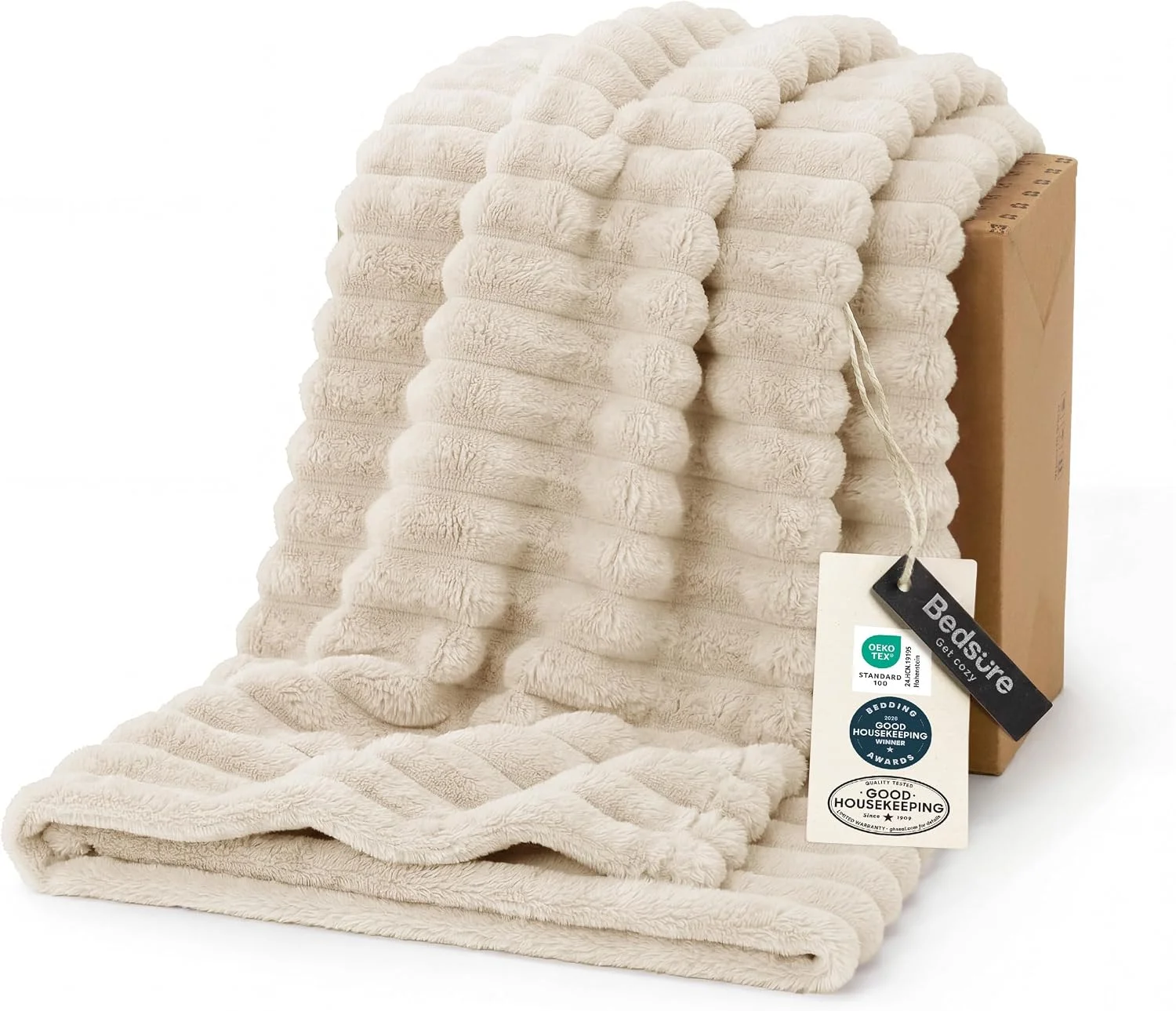 Bedsure Soft King Size Blankets for Bed Beige 108x90 - Image 3