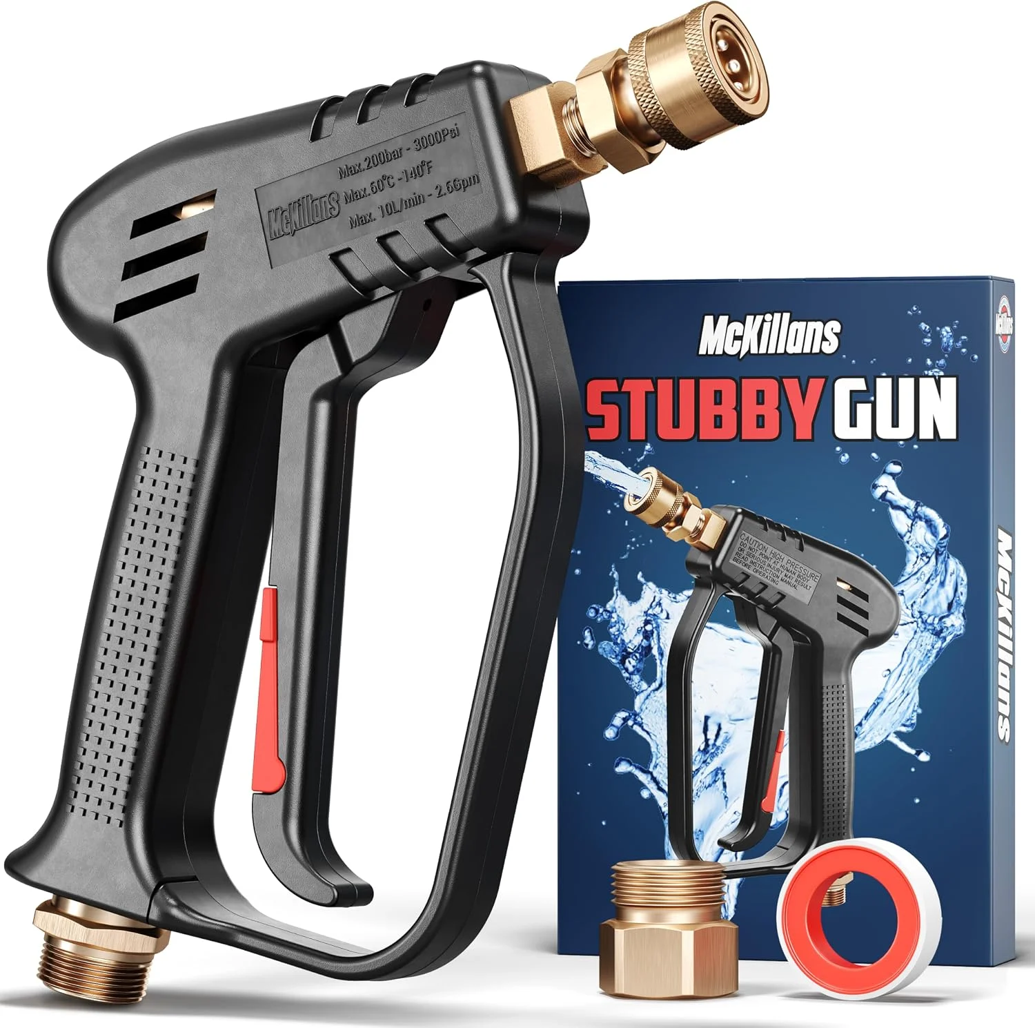 Short Pressure Washer Gun with Swivel - High Pressure Water Handle with 3/8 Male Plug and 1/4?? Quick Connector Coupler - Power Washer Gun Compatible - Image 3