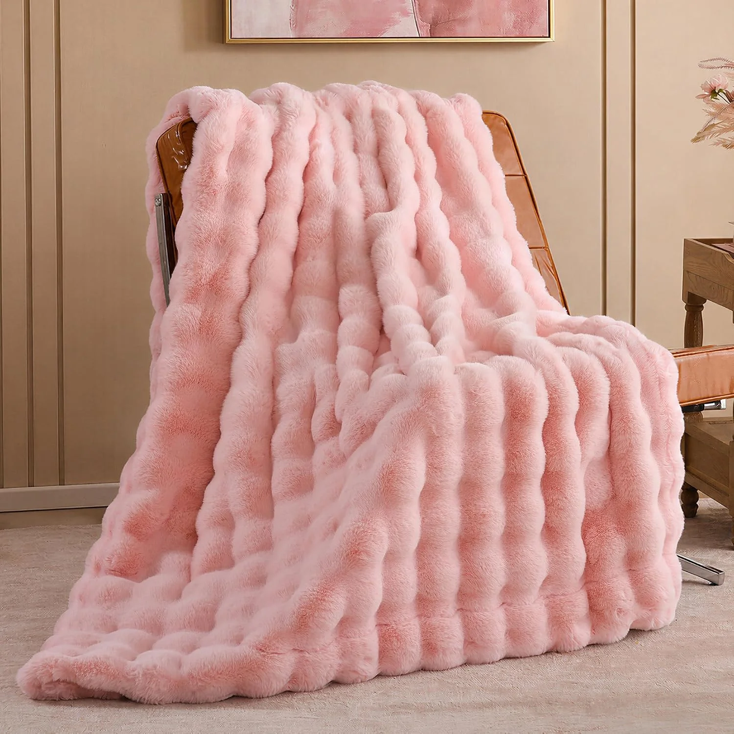 Smoofy Faux Rabbit Fur Throw for Couch - Rainbow Bubble Blanket 50x60