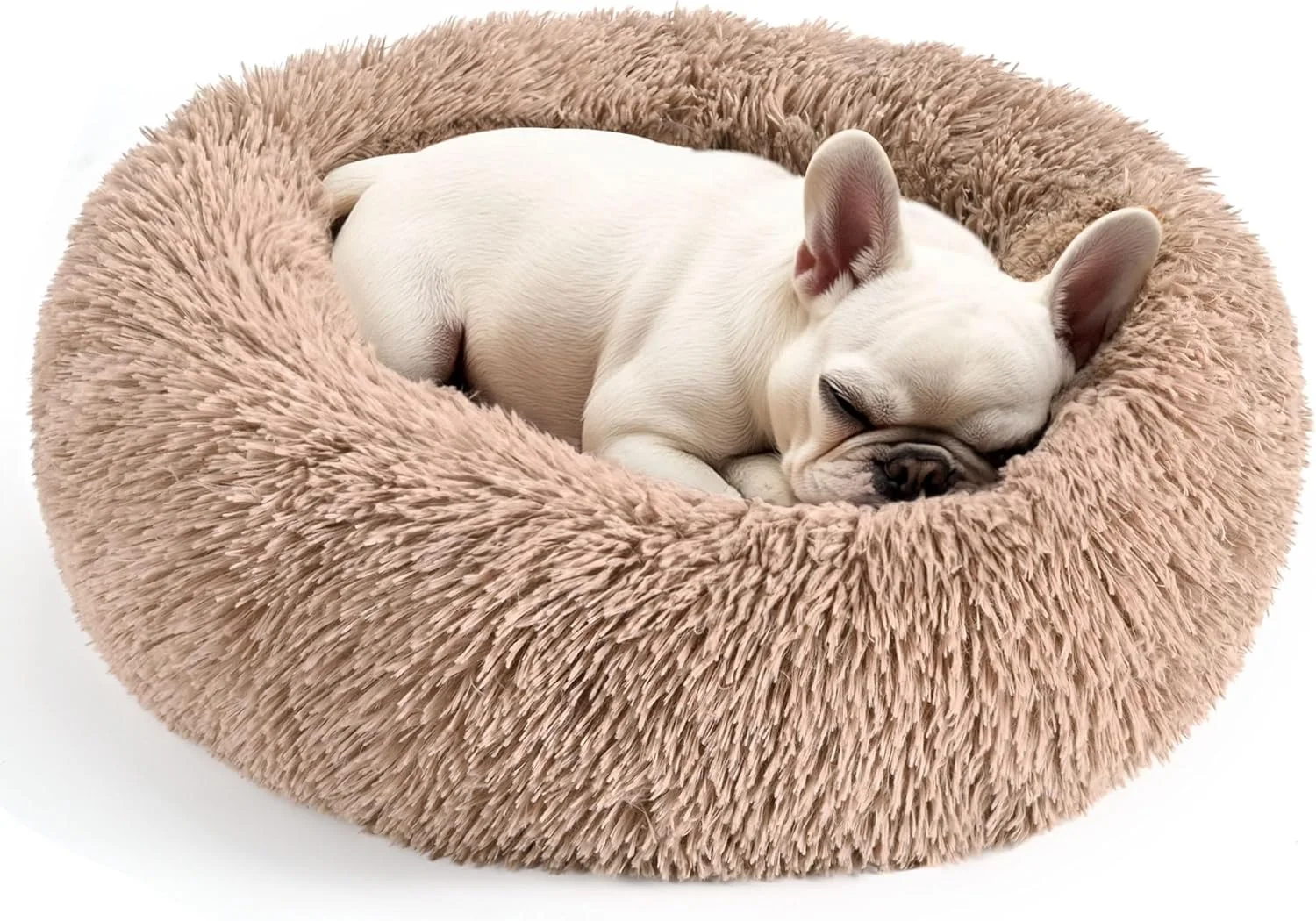 Dog & Cat Bed, 20in Cat Beds for Indoor Cats, Calming Donut Bed for Puppy and Kitten, Washable Round Fluffy Pet Bed for Small Medium Dogs and Cats (Light Grey) - Image 2