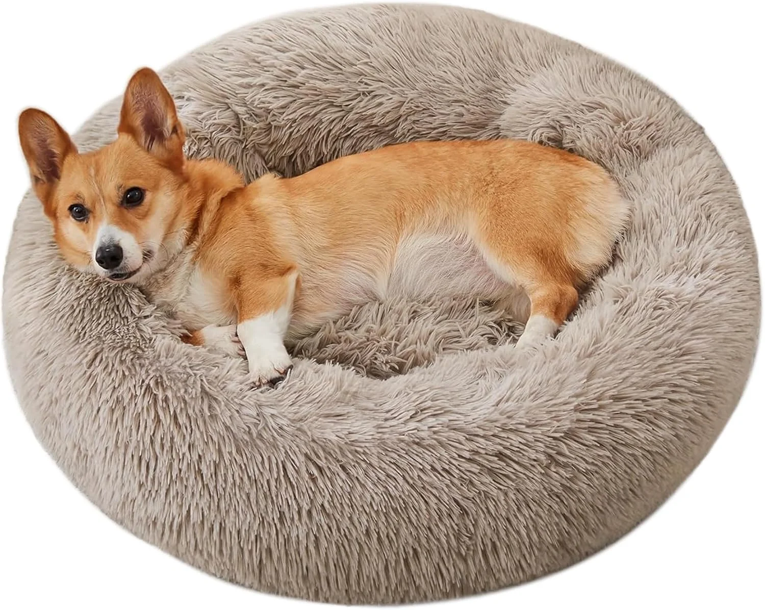 Calming Dog Bed & Cat Bed, Anti-Anxiety Donut Dog Cuddler Bed, Warming Cozy Soft Dog Round Bed, Fluffy Faux Fur Plush Dog Cat Cushion Bed for Small Medium Dogs and Cats (20/24/27/30) - Image 3