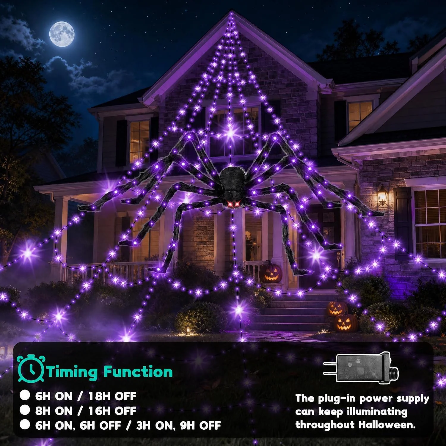 550 LEDs Halloween Decorations Outdoor Spider Web Lights with Spider - Image 4