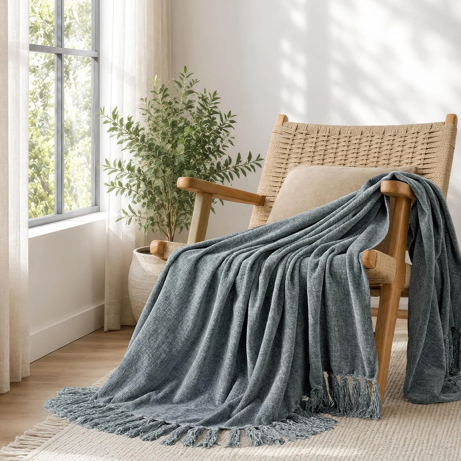 EverGrace Plaid Chenille Fall Throw Blanket, 50x60, Harvest Orange Plaid - Image 3