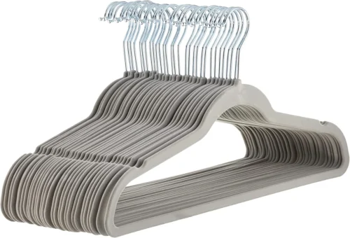 Amazon Basics Slim, Velvet, Non-Slip Suit Clothes Hangers, Ivory/Silver - Pack of 30