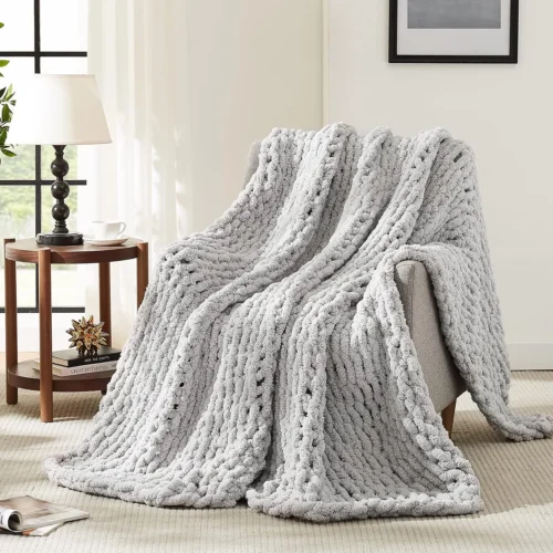 Alternative view of L'AGRATY Chunky Knit Throw Blanket for Couch, 50'' x 60'' Knit Throw, Ivory