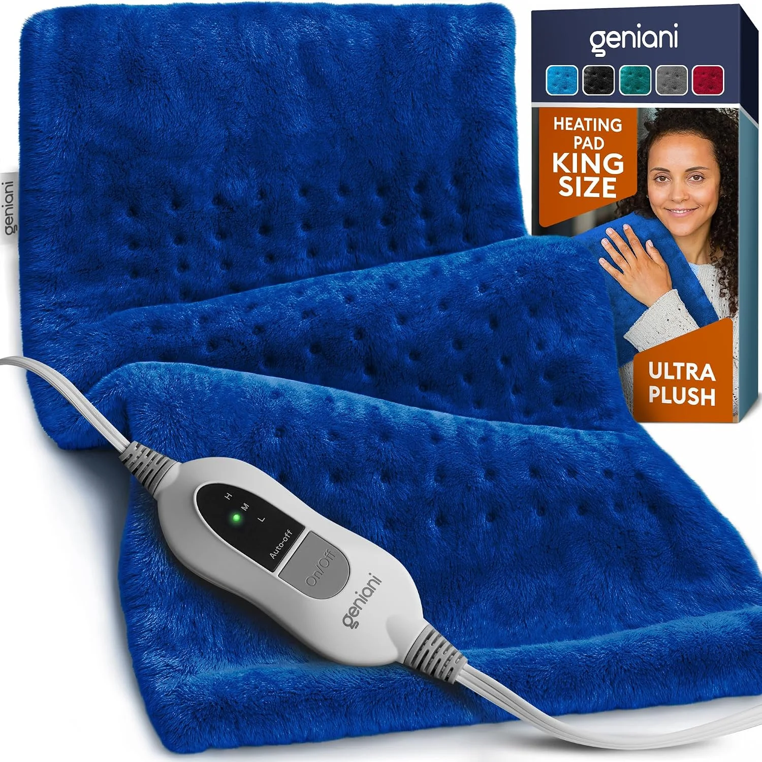 GENIANI Electric Heating Pad for Back Pain & Cramps Relief, Electric Throw, Self Care Gifts for Women, Heating Pad for Neck & Shoulder, Machine Washable Microplush, Auto Shut Off (12x24, Tabby Gray) - Image 4