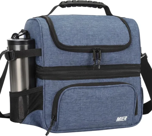 Lunch Box for Men - Dual Compartment Adult Lunch Bag for Work, Black