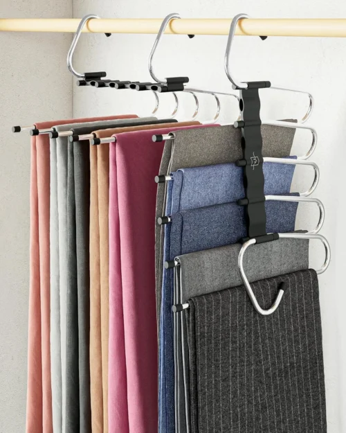 Alternative view of MORALVE Pants Hangers Space Saving - 2 Pack - Non-Slip Multi-Layer Space Saving Hangers - Multifunctional Clothing Rack for Closet Storage - Ideal for Jeans, Trousers, Skirts, Scarves & Slacks (Black)
