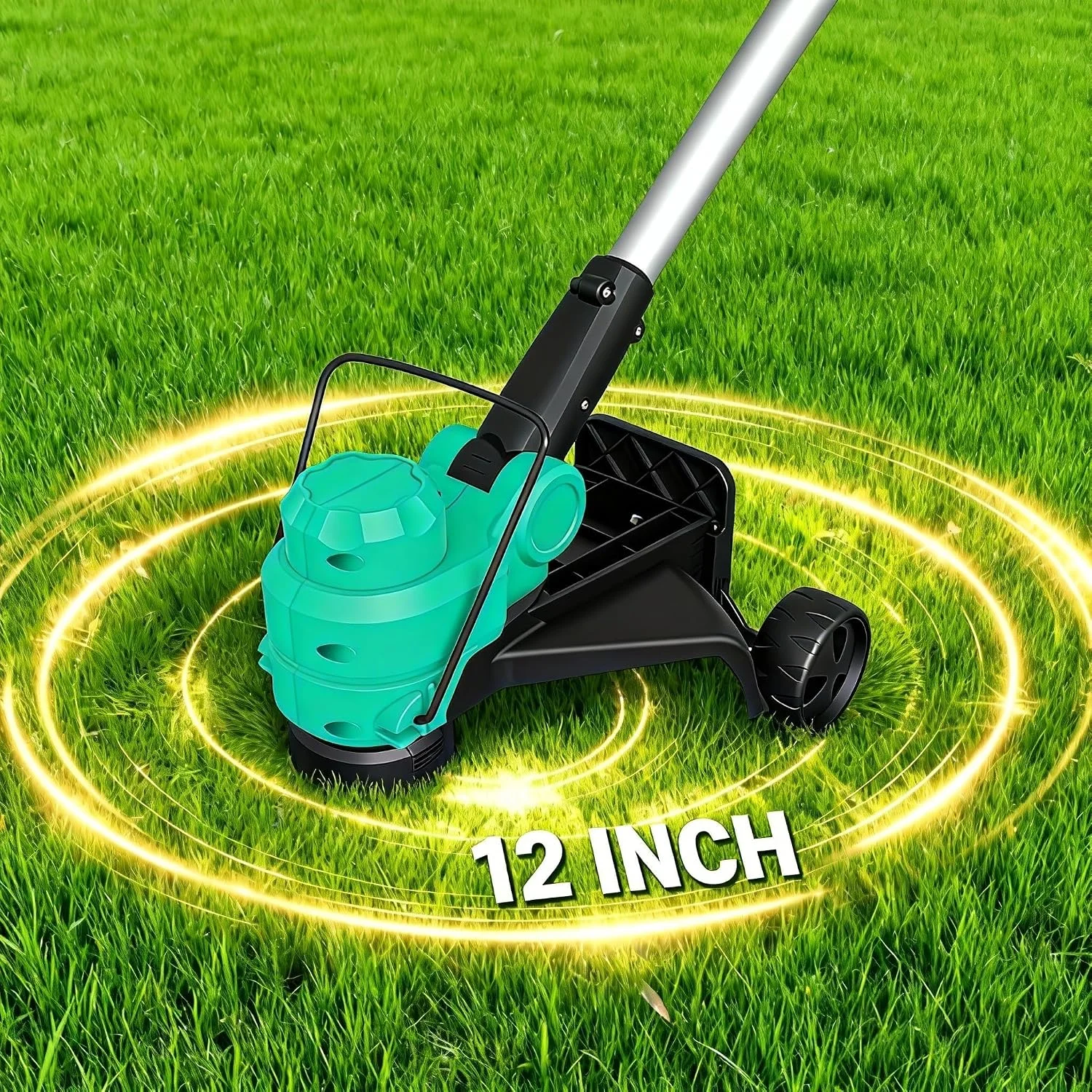 20V Wireless String Trimmer & Edger, 12 Lawn Weed Wacker with Line Feed, 2 x 2.0Ah Batteries, Fast Charger, Wheels, 8 Spool Lines - Image 4