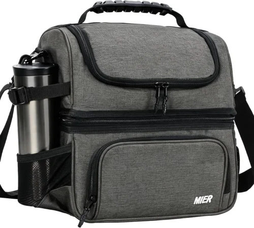 Alternative view of Lunch Box for Men - Dual Compartment Adult Lunch Bag for Work, Black
