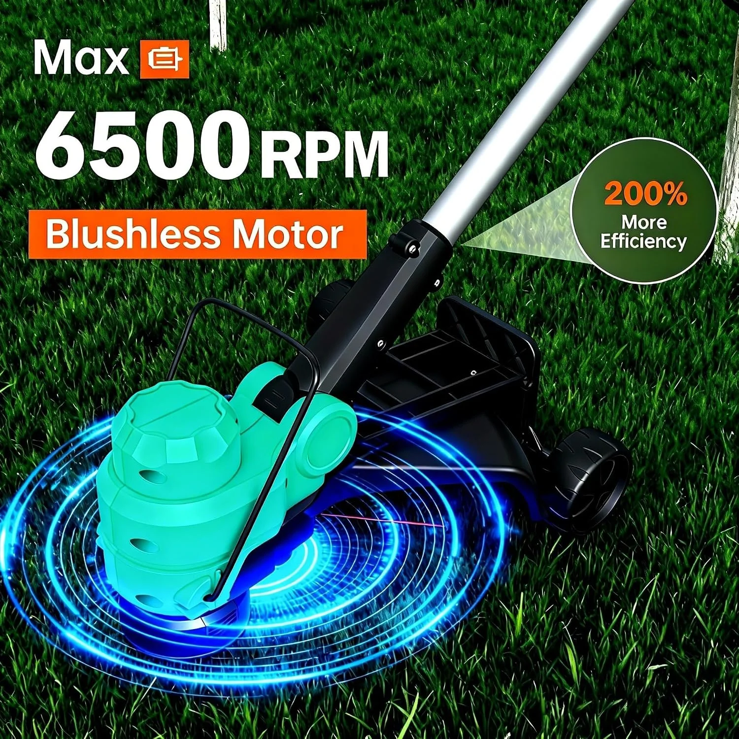 20V Wireless String Trimmer & Edger, 12 Lawn Weed Wacker with Line Feed, 2 x 2.0Ah Batteries, Fast Charger, Wheels, 8 Spool Lines - Image 3